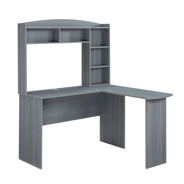 Modern L-Shaped Desk with Hutch, Grey