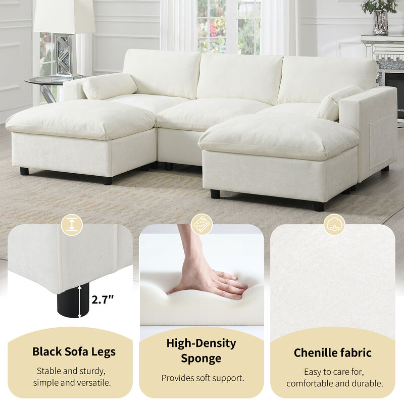 Merax 86.5''Chenille Sectional Sofa with Ottoman