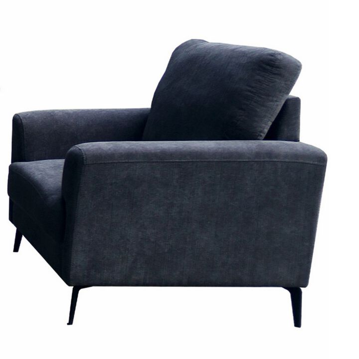 Jake 37 Inch Accent Sofa Armchair, Black Chenille Foam Cushions, Metal Legs - Benzara