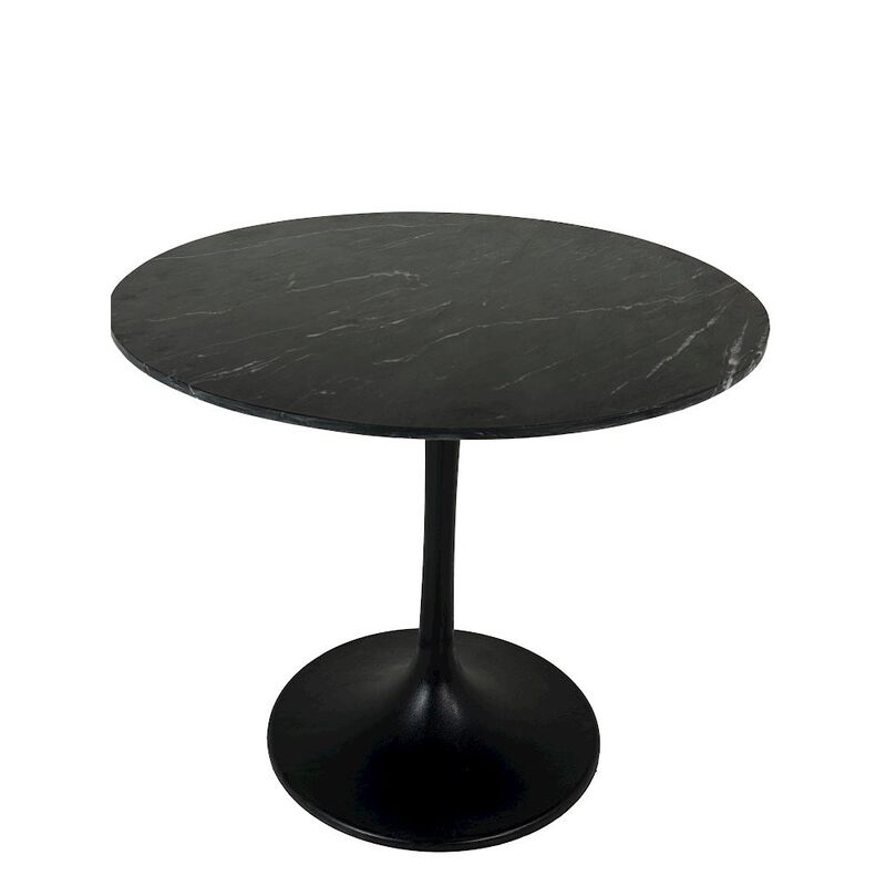 Carolina Living Enzo 36 Round Marble Top Dining Table - Black Top - Black Base