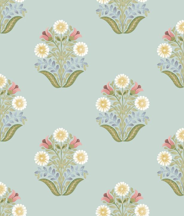 Sophie Aqua Floral Medallion Peel & Stick Wallpaper