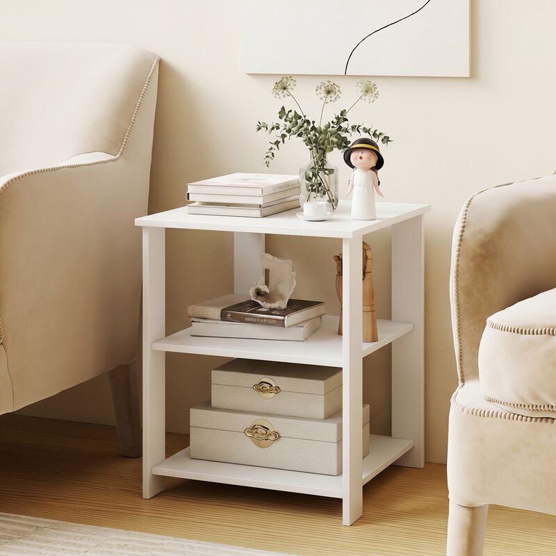 Modern 3-Tier Nightstand with Open Shelves and Square Side Table Design image number 2
