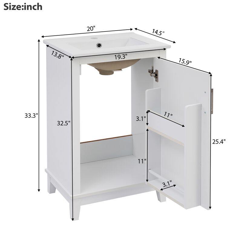 ELEMENT ACE Modern Compact Bathroom Vanity Cabinet with Ceramic Basin and Ample Storage Space image number 2
