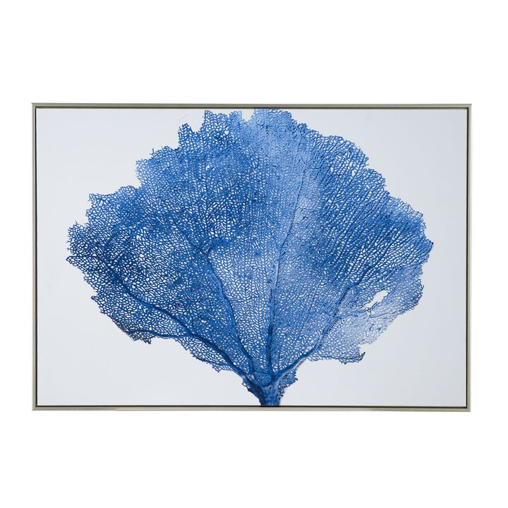 28 x 39 Framed Wall Art Decor, Abstract Tree Design, Blue and White Canvas - Benzara