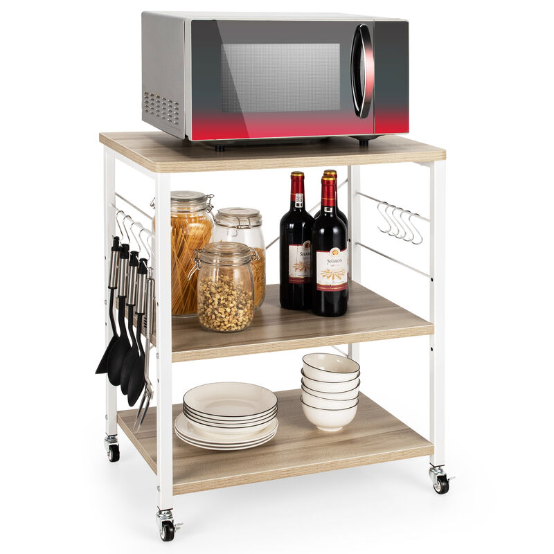 3-Tier Kitchen Baker's Rack Microwave Oven Storage Cart with Hooks