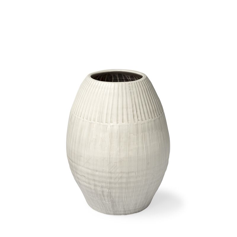 Decorative Ceramic Vase with Embossed Stripe Design for Living Room