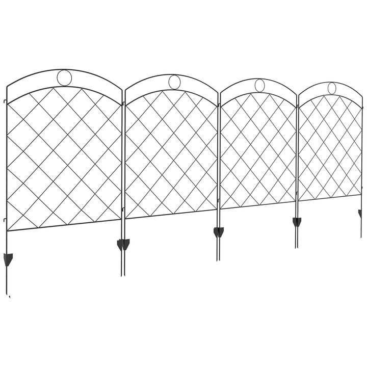 Outsunny Garden Fence, 4 Pack Steel Fence Panels, 11.4' L x 43" H, Rust-Resistant Animal Barrier Decorative Border Flower Edging for Yard, Landscape, Patio, Outdoor Decor, Rings