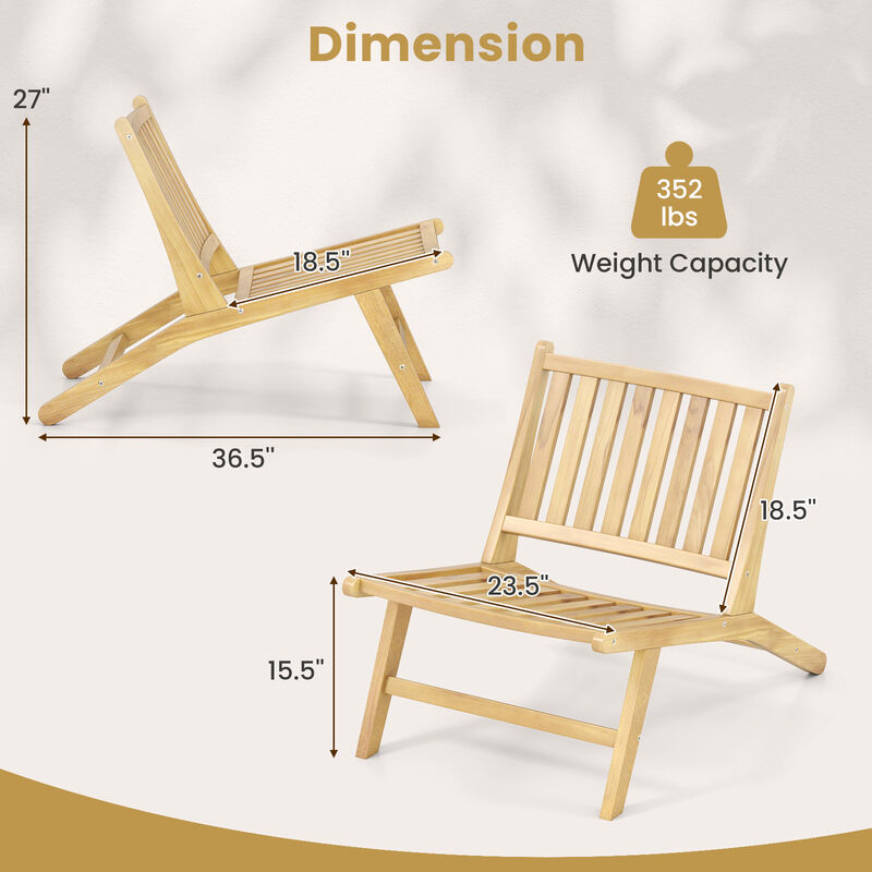 Outdoor Reclining Chair with Teak Wood Frame and Comfortable Backrest