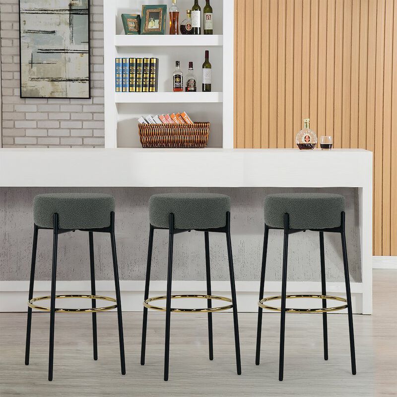 Glamour Home Set of 2 Avon Gray Boucle Backless Bar Stool with Black Metal Legs