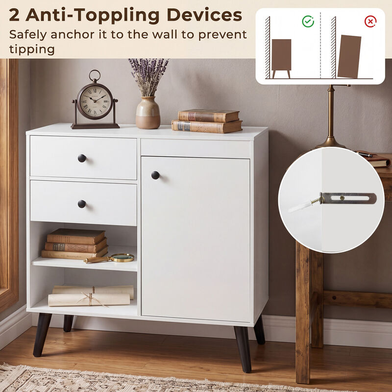 Modern Sideboard Storage Cabinet with 2 Drawers and Open Shelves image number 4