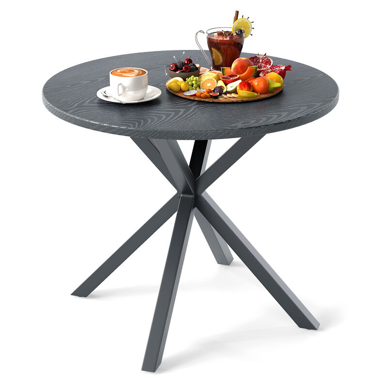 Round Patio Bistro Table with Wood-Style Top and Sturdy X-Shaped Legs-Grey image number 3