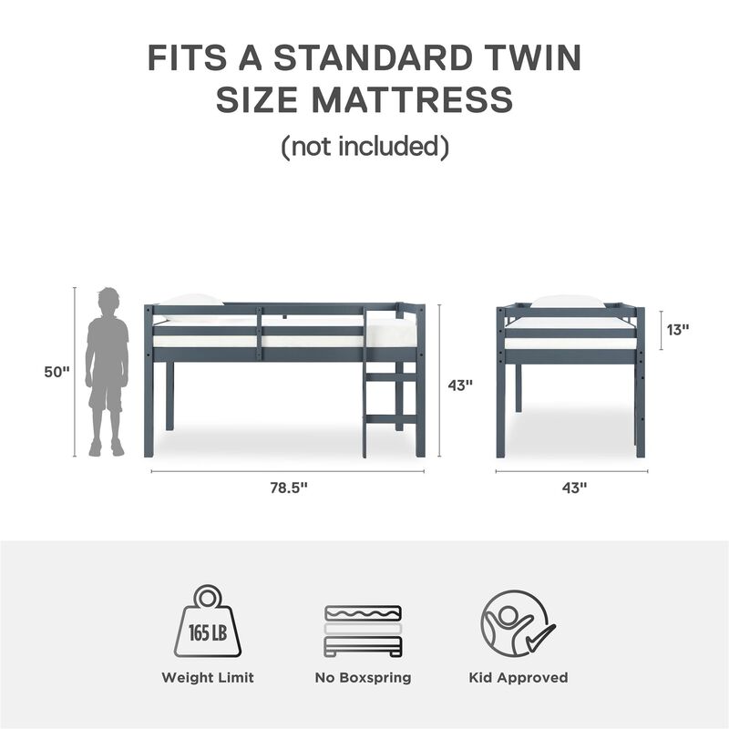 Dorel Living  DHP Milton Junior Twin Size Wooden  Loft Bed for Kids