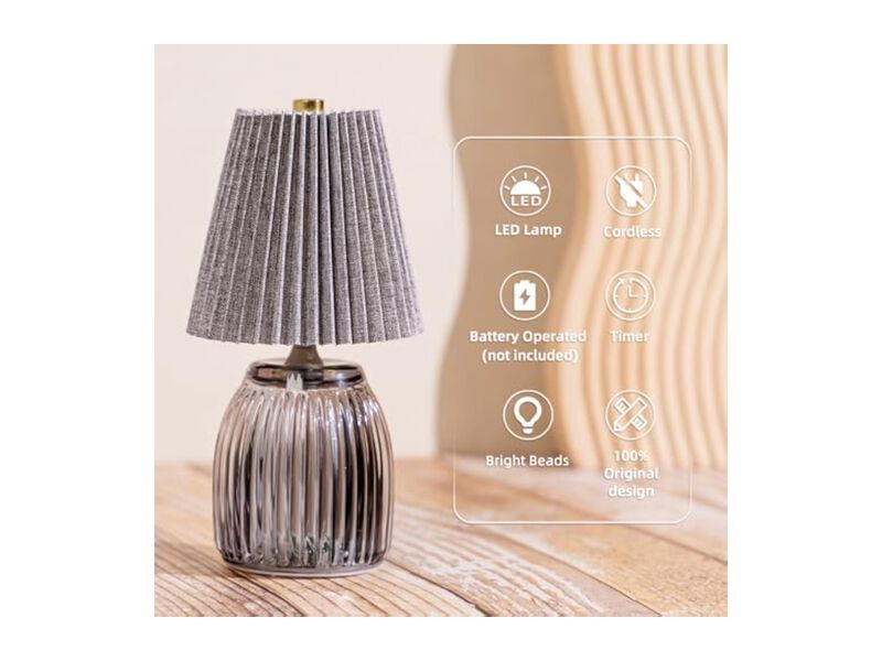 Cordless Battery Operated Battery Powered Glass Table Lamp For Bathroom Gray image number 2