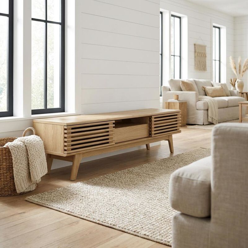 Wooden brown TV stand with spacious surface and modern design image number 3