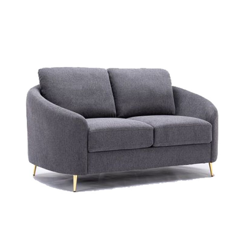 Nial 60 Inch Loveseat, Linen Upholstery, Pine Wood, Smooth Gray, Gold Legs