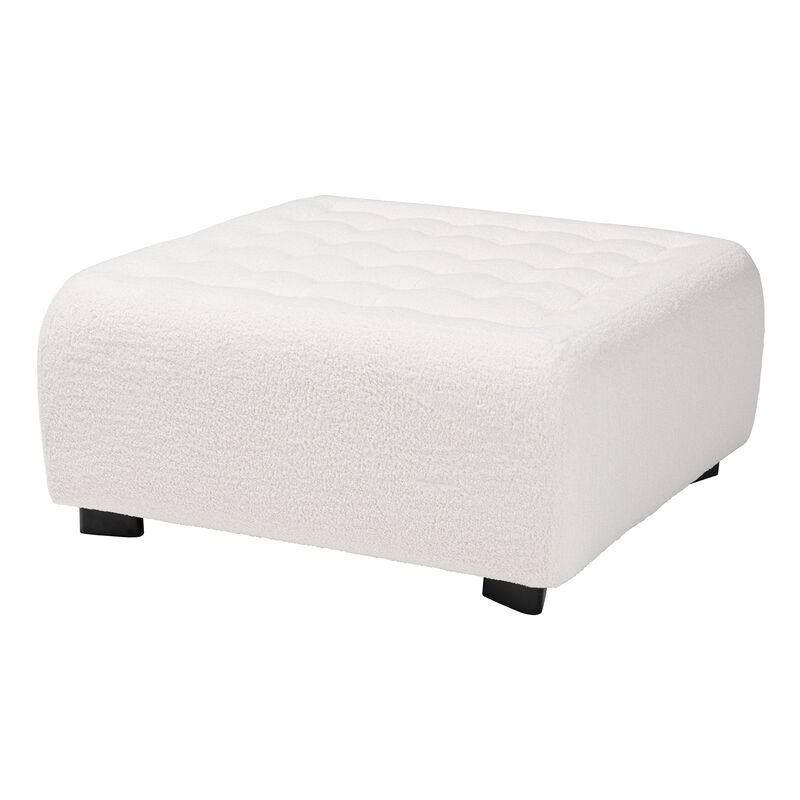 Baxton Studio Athena Modern and Ivory Boucle Upholstered and Black Finished Square Ottoman