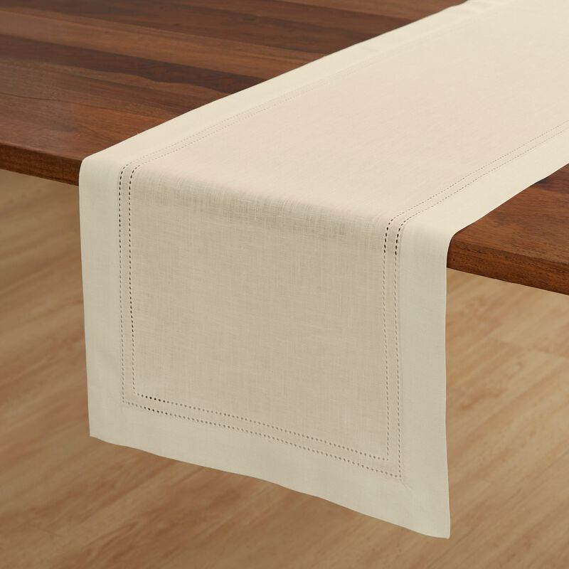Solino Home 100% Pure Linen Table Runner - Linen Double Hemstitch
