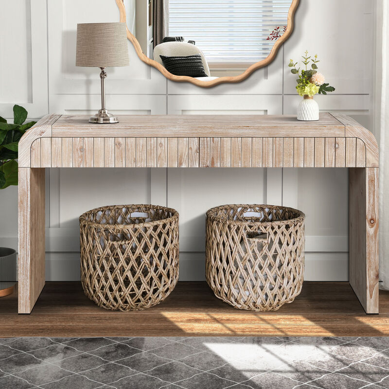 GOODSILO 59 Inch Vintage Crafted Farmhouse Console Entryway Table with Two Hidden Handle Drawers, Easy Assembly for Entrance, Dining, Living Room and Hallway Use image number 3