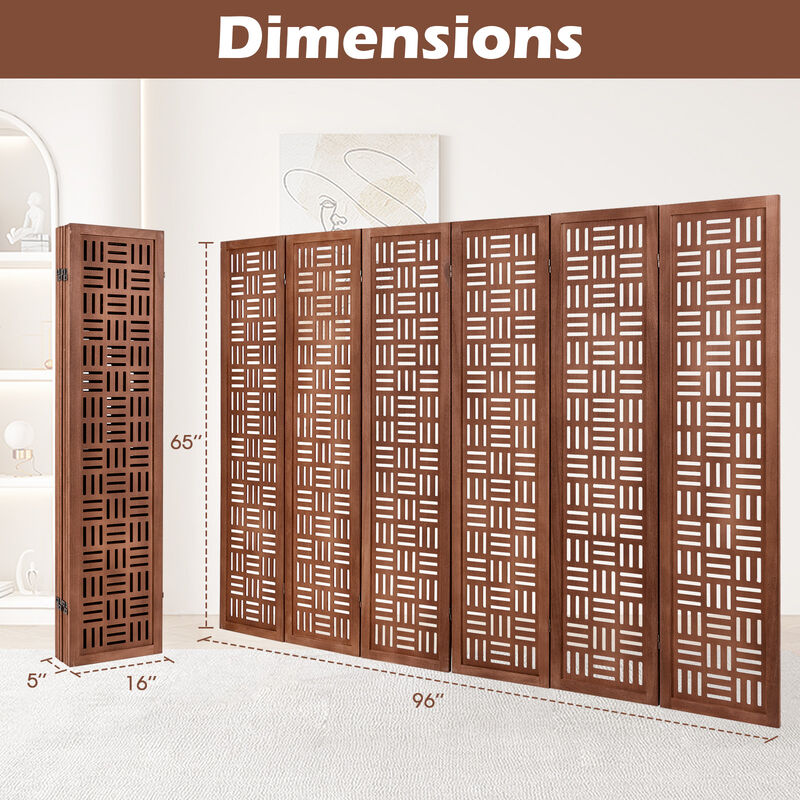 Solid Wood 6 Panel Folding Room Divider Privacy Screen image number 2