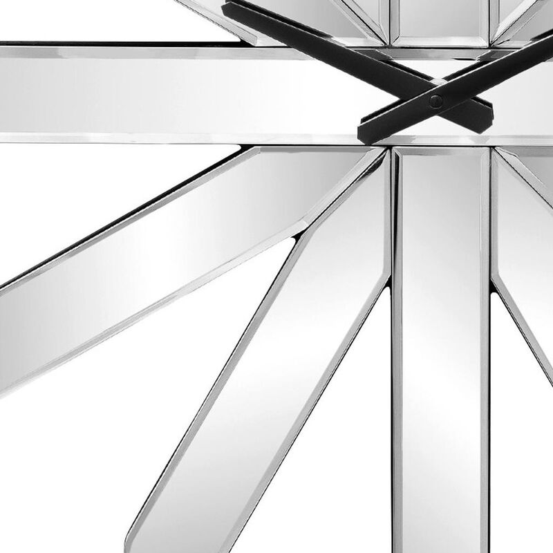 HomeRoots 26" Silver Mirrored Glass Silent Analog Starburst Wall Clock image number 2