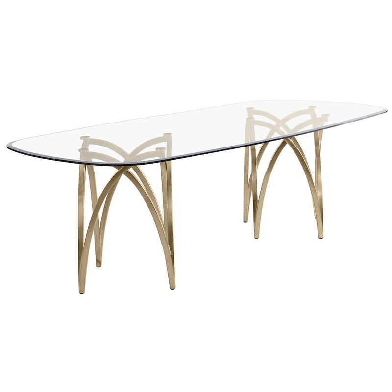 Best Quality Furniture Large Clear Tempered Glass Dining Table A Gold Brushed Matte Chrome-Plated Base