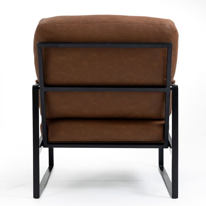 Glamour Home Ayume Brown Faux Leather Accent Chair with Black Iron Legs
