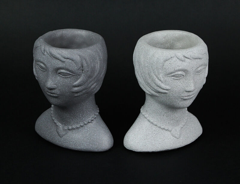 Set of 2 Roaring 20's Flapper Lady Gray Concrete Head Mini Planter 6 Inches Tall image number 2