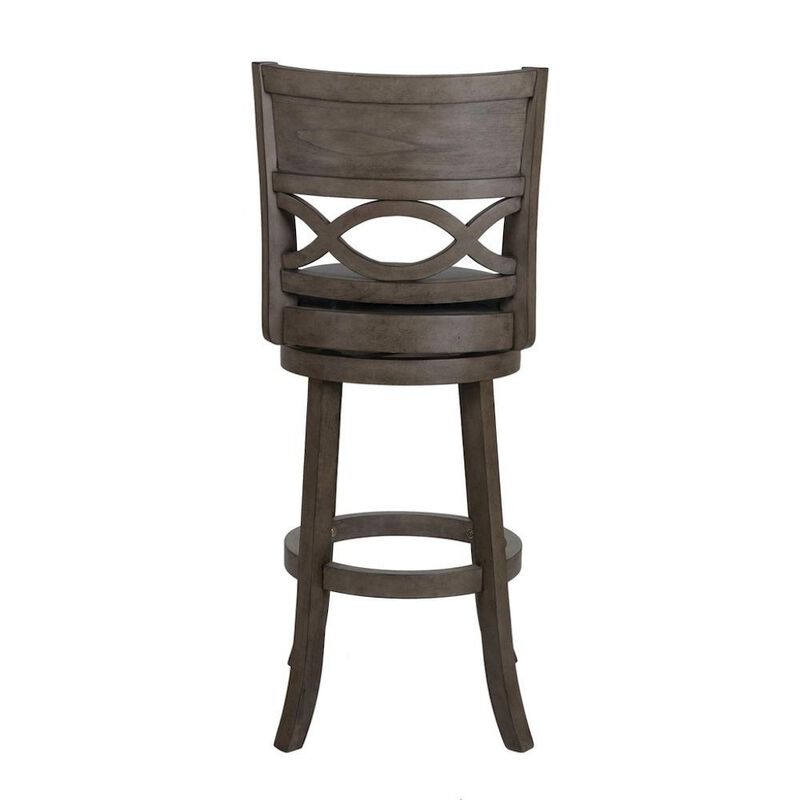 Gray Wood Swivel Bar Stool Set of 2, PU Seat, Reinforced Footrest image number 2