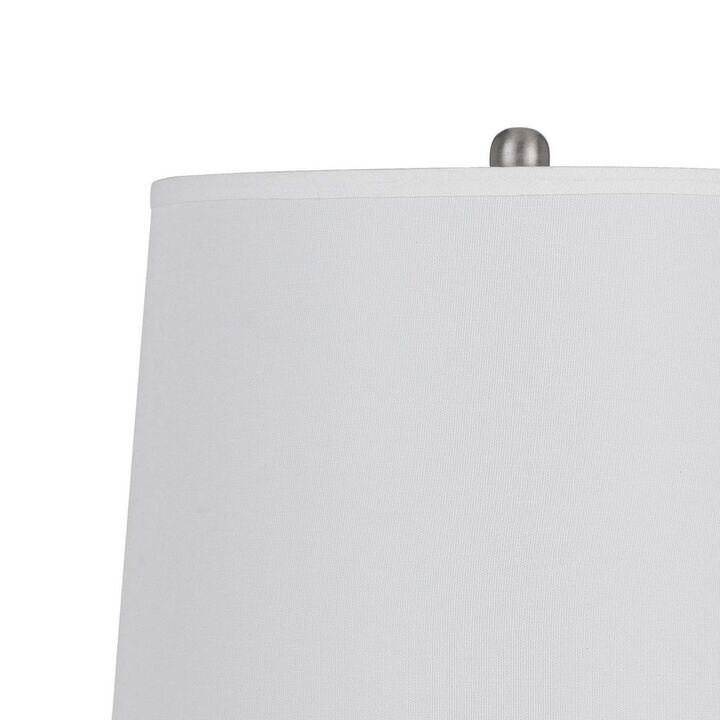 34 Inch Table Lamp Set of 2, White Drum Shade, Glass, Round Metal Base - Benzara