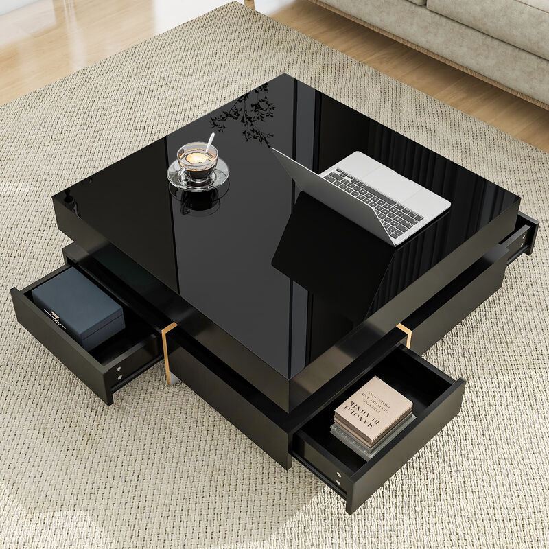 Merax High Gloss Coffee Table with 4 Drawers