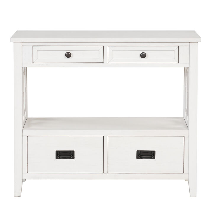 GOODSILO Farmhouse Pine Wood Console Table Entry Sofa Table with 4 Drawers and Storage Shelf