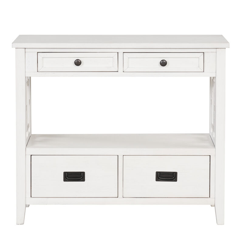 GOODSILO Farmhouse Pine Wood Console Table Entry Sofa Table with 4 Drawers and Storage Shelf image number 0