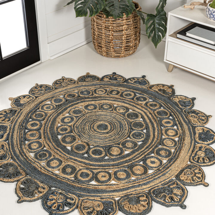 Flora Medallion Contemporary Bohemian Jute Round Area Rug