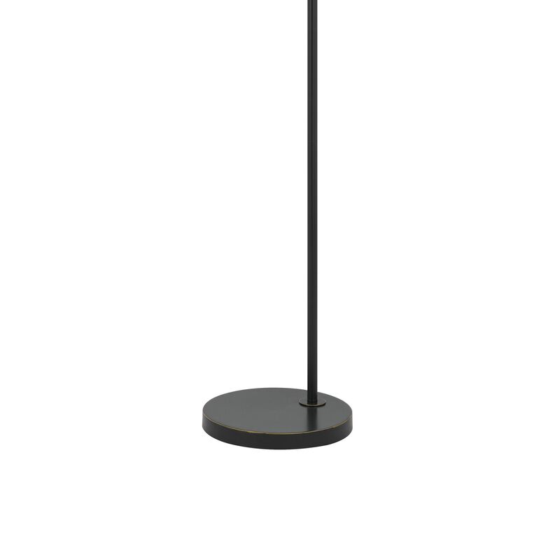 Ashy 68 Inch Floor Lamp, Gooseneck LED, White Shade, Brass Arc Pole - Benzara