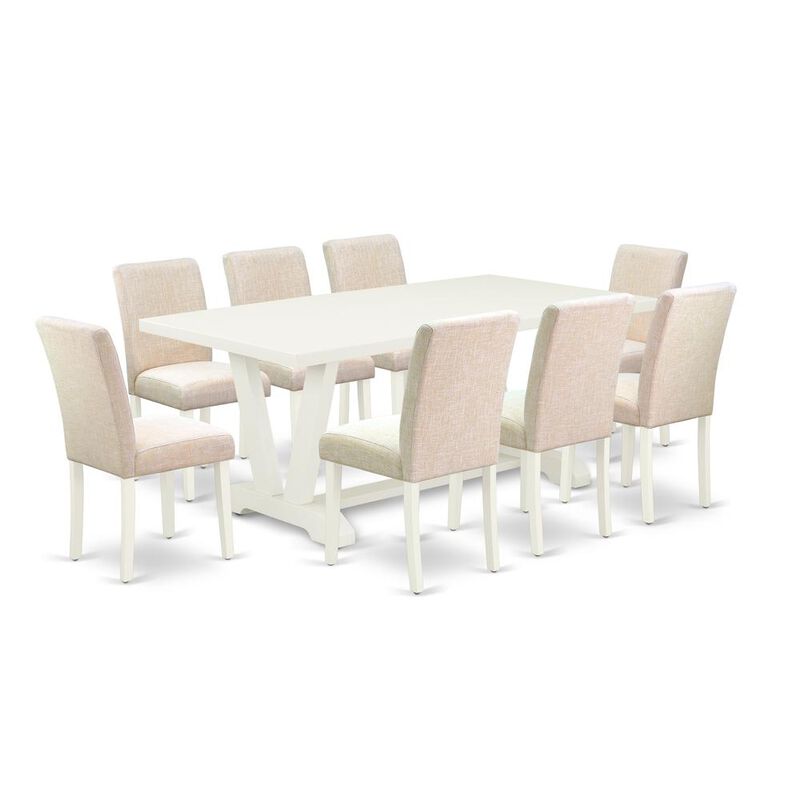 East West Furniture V027aB202-9 - 9-Piece Dining Room Set - 8 Parson Chairs and a Rectangular Table Hardwood Frame