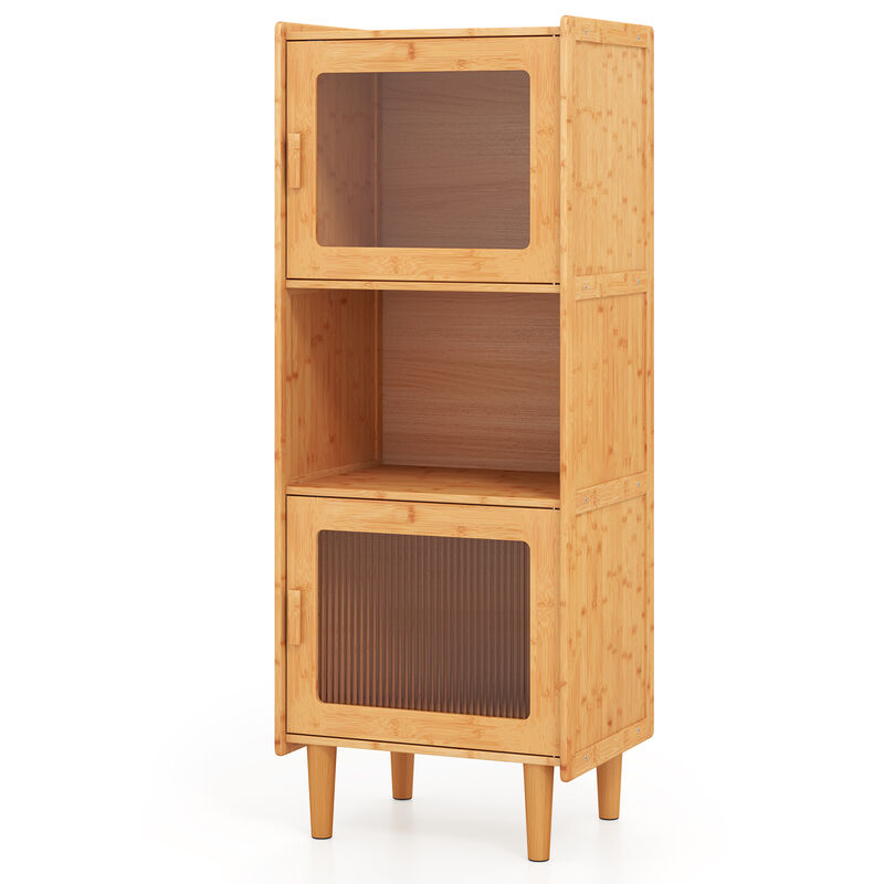 3-Cube Wicker Storage Cabinet with Open Compartment and 2 Acrylic Doors