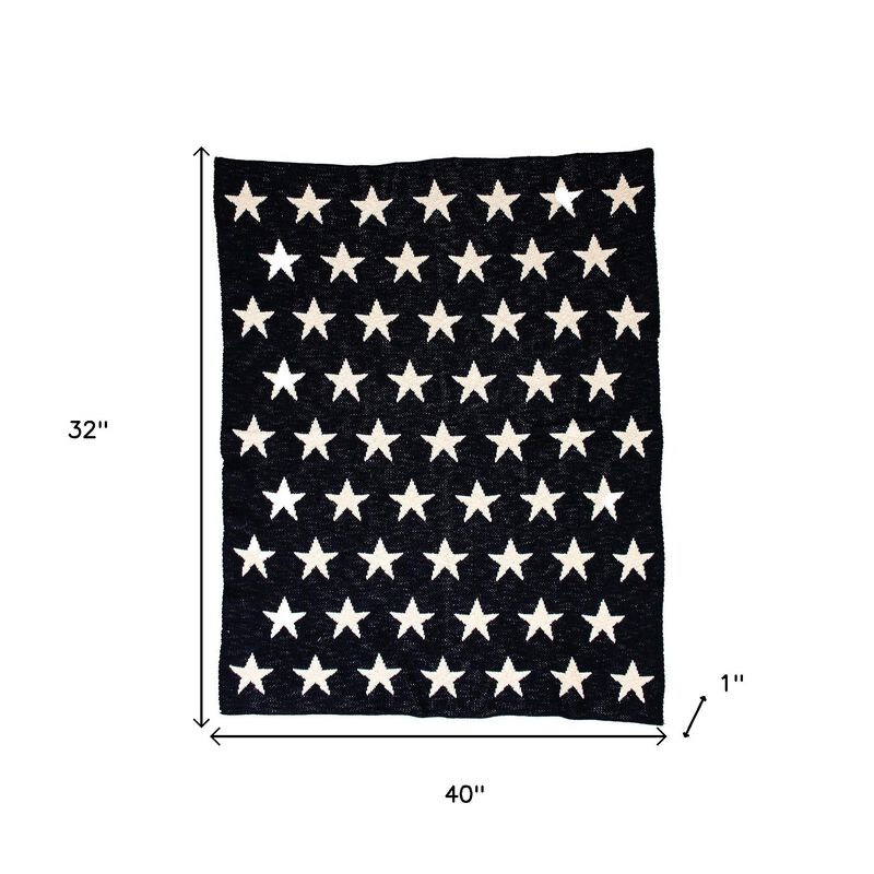 HomeRoots Navy Blue And White Stars Knitted Baby Blanket image number 6