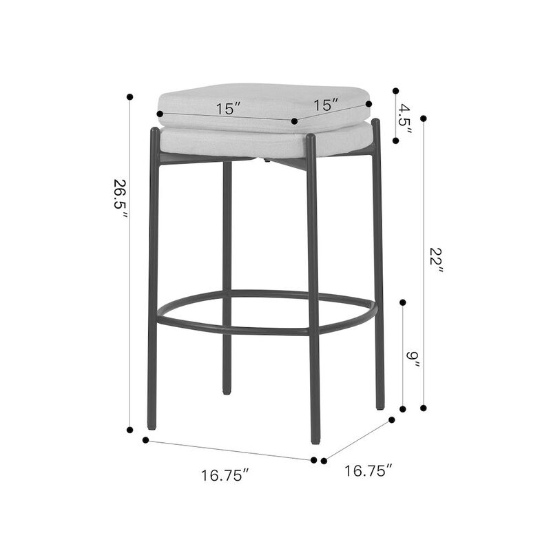Glamour Home Set of 2 Avril White Boucle Backless Counter Stool with Black Metal Legs