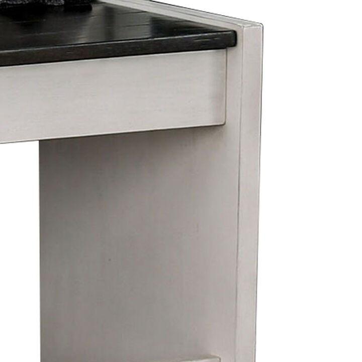 Wooden Counter Height Bench with Lift Top Seat, White and Black-Benzara