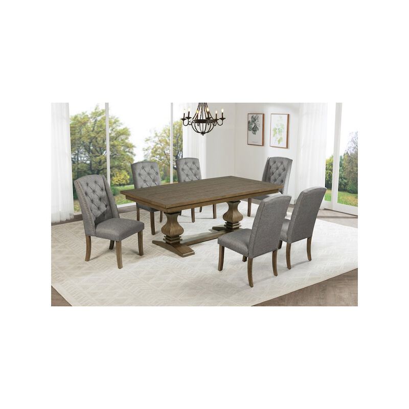 Best Quality Furniture 7 Piece Traditional Dining Set With Grey Side Chairs