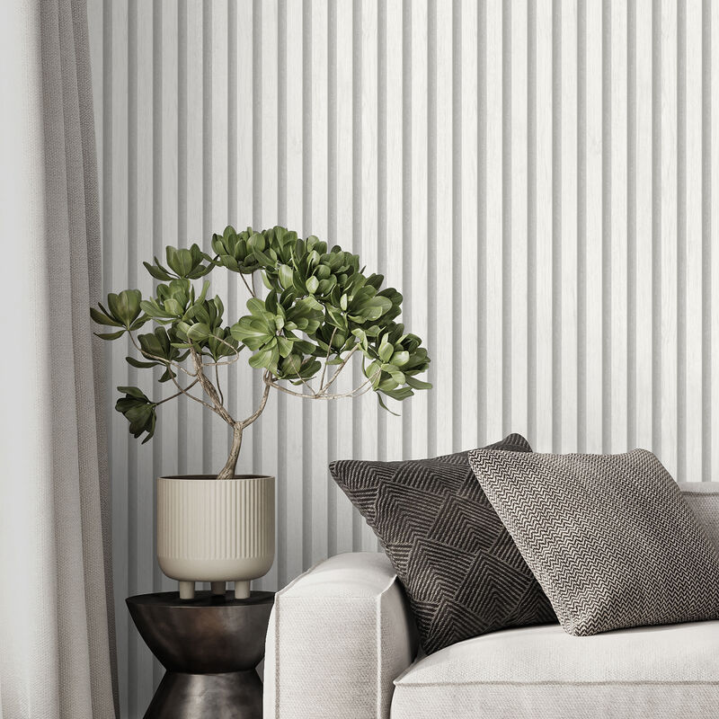 Millard White Wood Slats Wallpaper image number 2