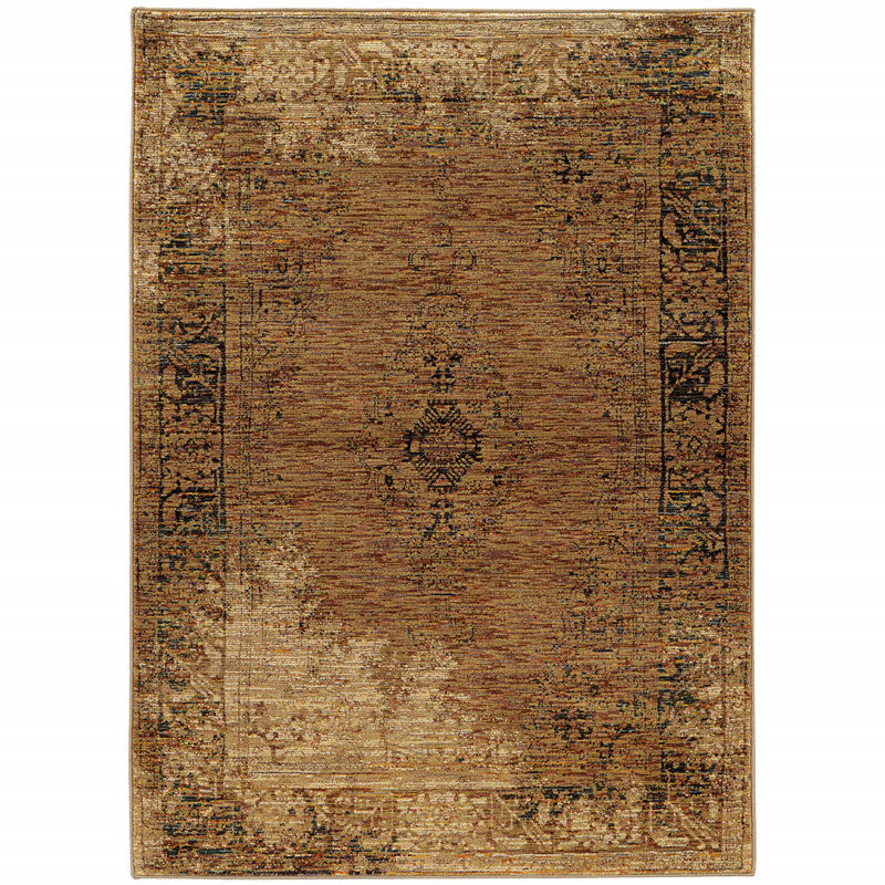 3 X 5 gold And Brown Oriental Power Loom Stain Resistant Area Rug