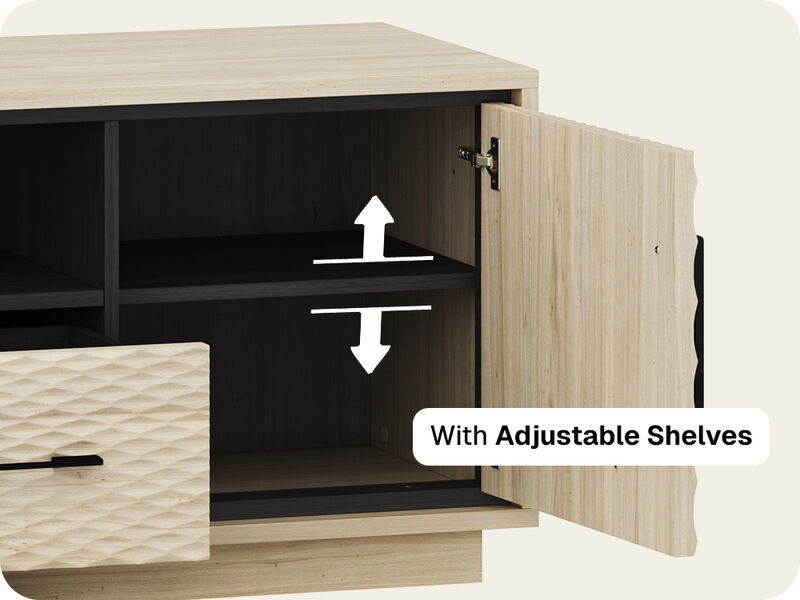 BELLEZE 68" Embossed TV Stand For Tv Up to 75", Mid Century Modern Entertainment Center with Storage & 2 Drawers, Media Console Cabinet for Living Room (White Lotus)