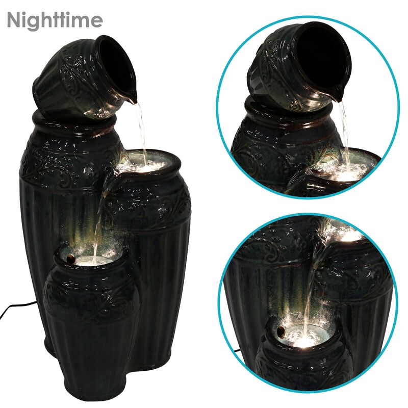 Sunnydaze Tour de Vase Ceramic Pot Water Fountain with LED Lights - 27 in