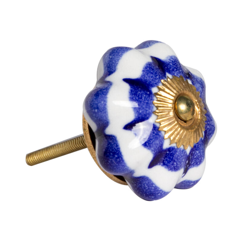 HomeRoots Set of Eight Blue And White Ceramic And Metal Drawer Pull Knobs image number 2