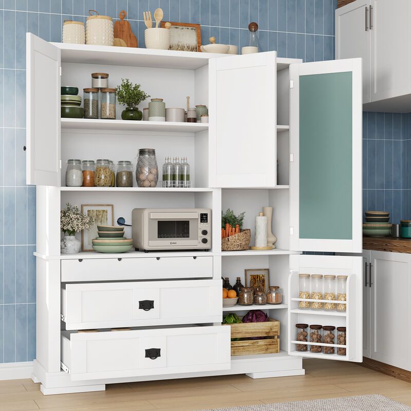 Merax Extra-Large Kitchen Pantry Cabinet with Microwave Workstation, 3 Smooth Drawers image number 2