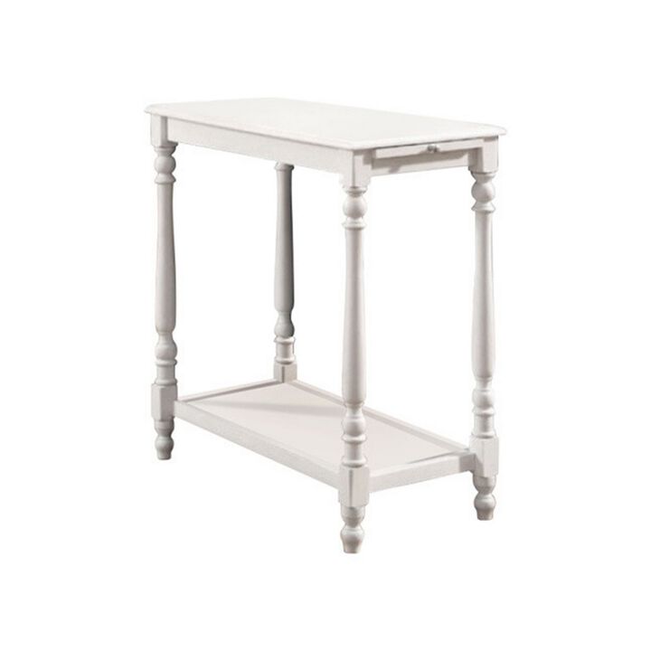 Wooden Side Table with Turned Legs and Open Shelf, White-Benzara