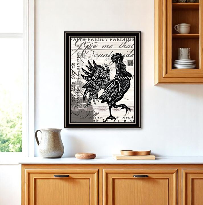 HomeRoots Faith Family Farming Rooster Black Framed Wall Art