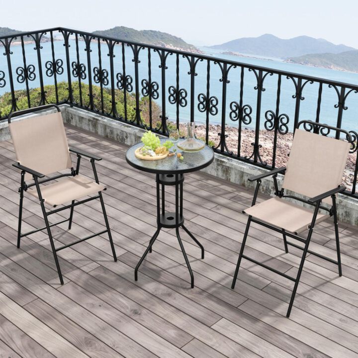 Hivvago 3 Pieces Outdoor Bistro Set with 2 Folding Chairs