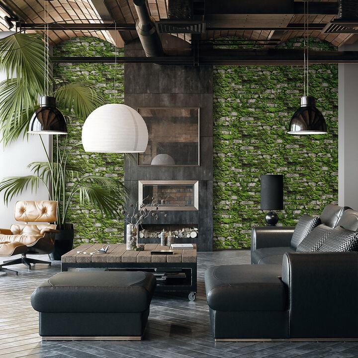The Bricks And More Stone optic Green Wallpaper 45731